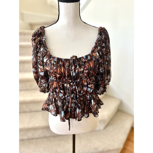 House of Harlow Brown Ruched Brown & Blue Metallic Corset Top - Picture 1 of 7